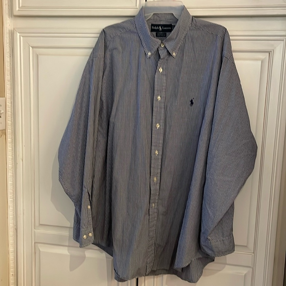 Ralph Lauren Button Down Shirt Men’s 17 ½ 34/35 Blue White 100% Yarmouth cotton